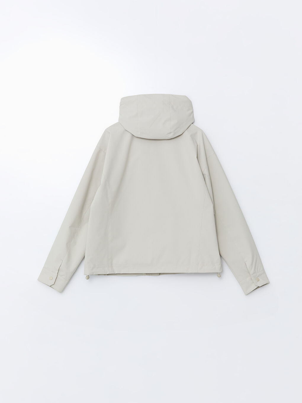 Bej Kapüşonlu Oversize Deri Görünümlü Kadın Yağmurluk-7