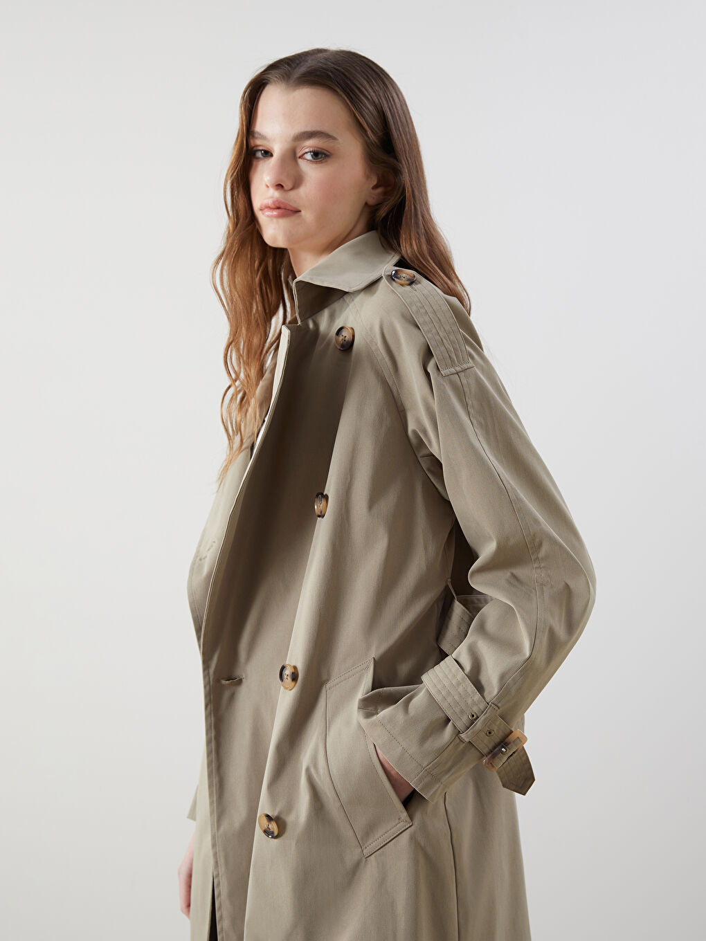 Haki Ceket Yaka Oversize Kadın Trençkot-1