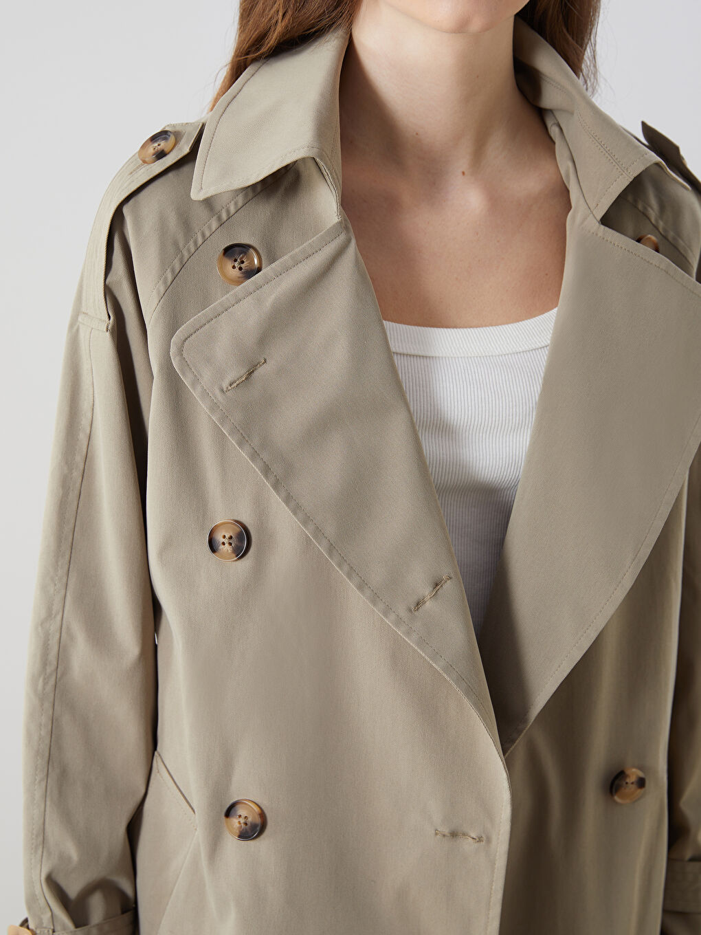 Haki Ceket Yaka Oversize Kadın Trençkot-2