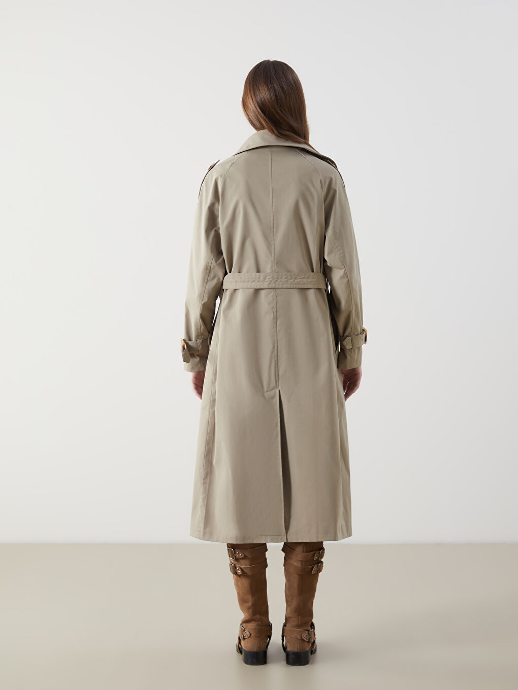 Haki Ceket Yaka Oversize Kadın Trençkot-3