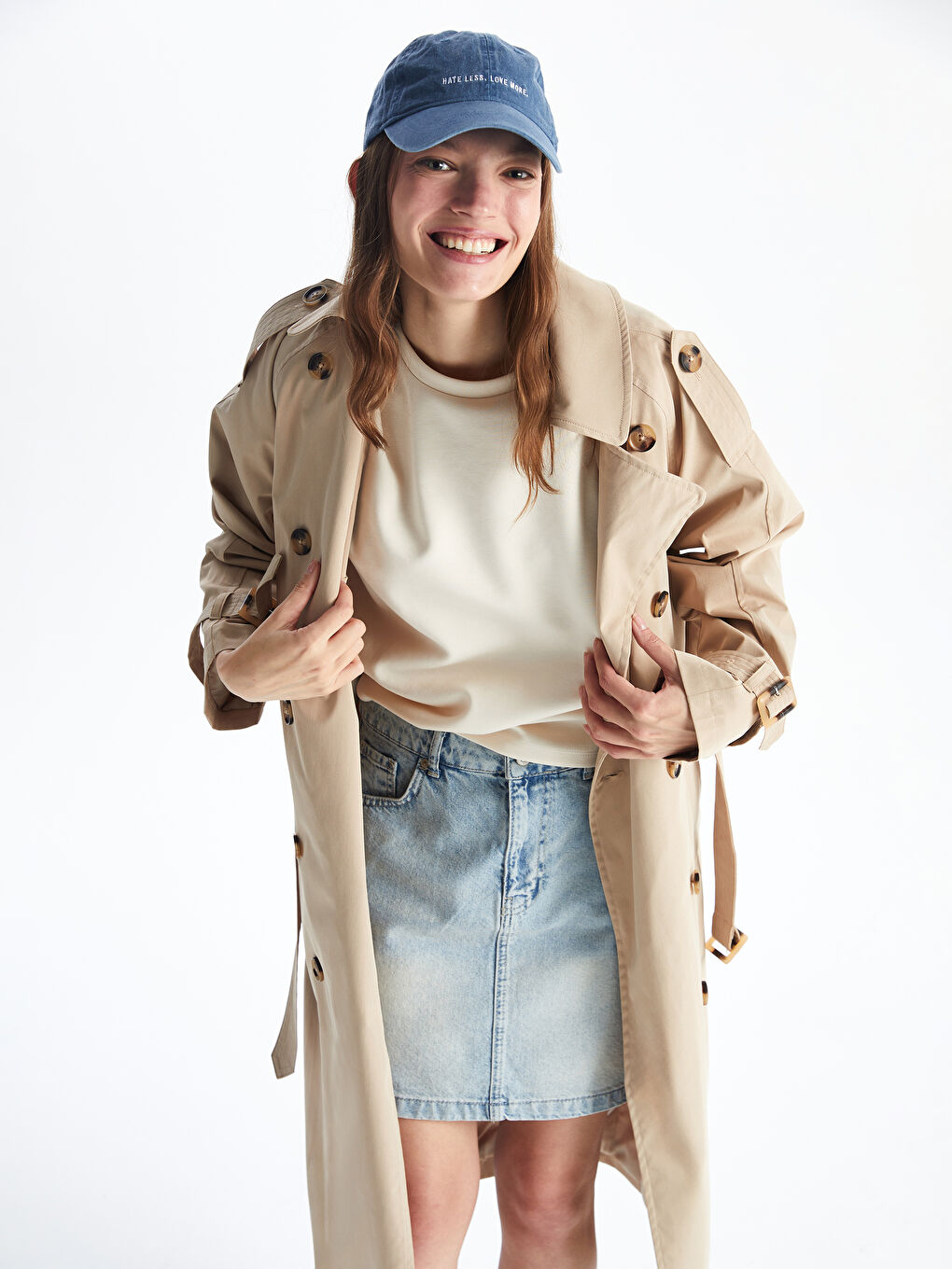 Bej Ceket Yaka Oversize Kadın Trençkot-1