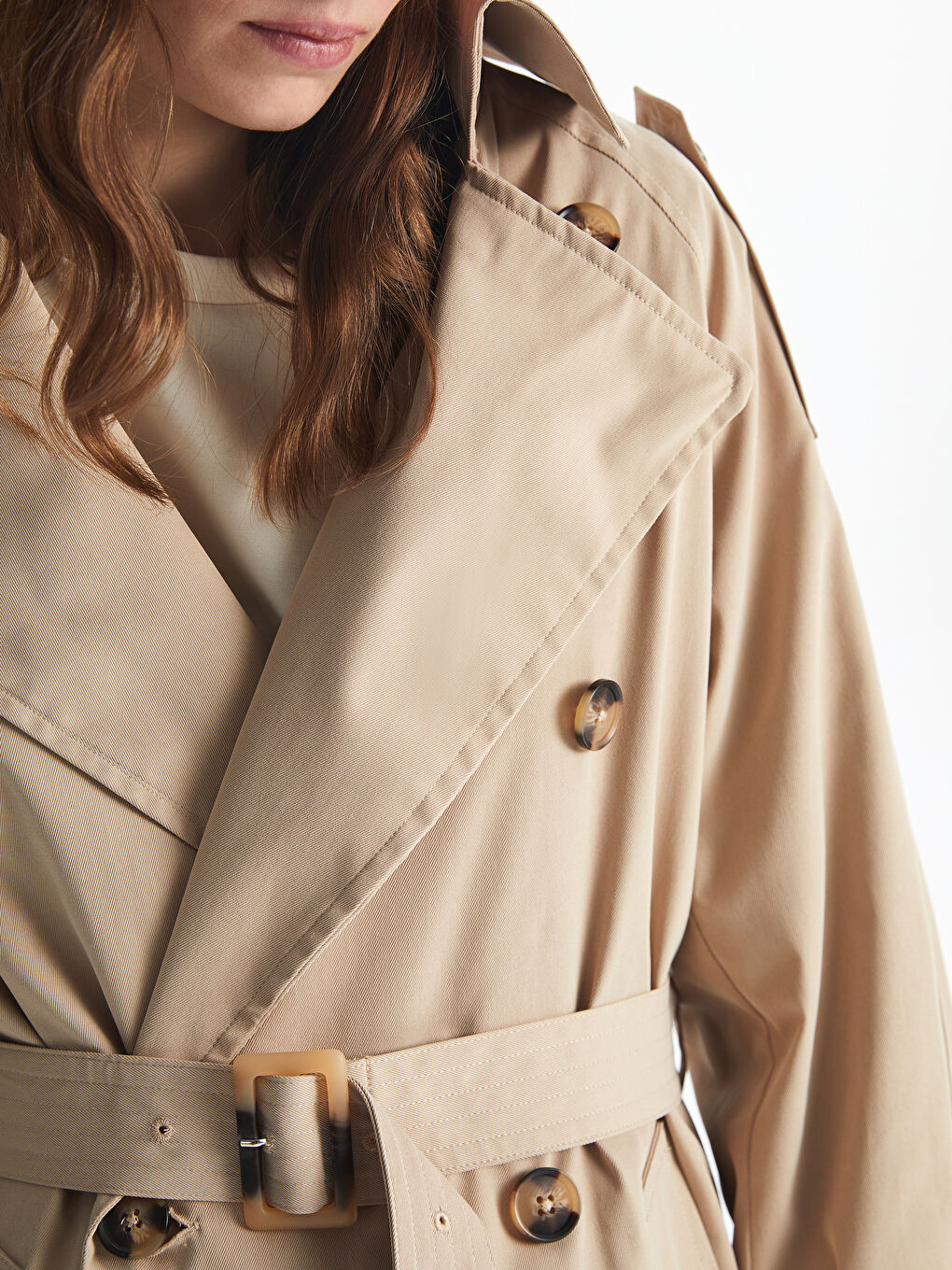 Bej Ceket Yaka Oversize Kadın Trençkot-2