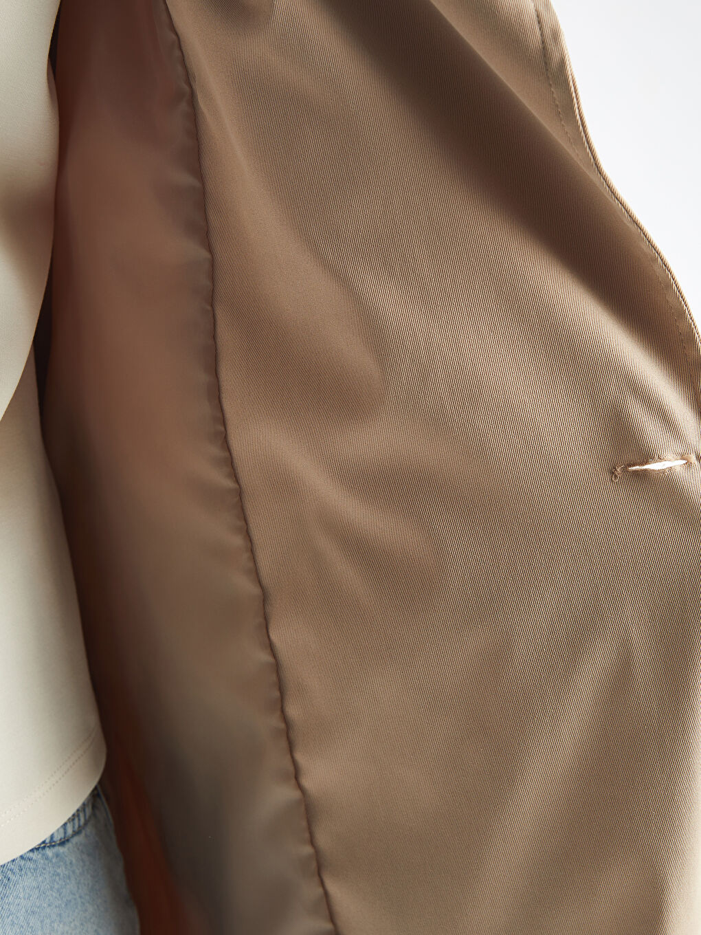 Bej Ceket Yaka Oversize Kadın Trençkot-3