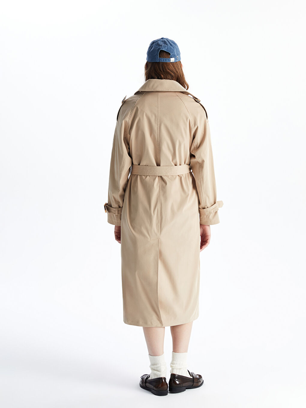 Bej Ceket Yaka Oversize Kadın Trençkot-4