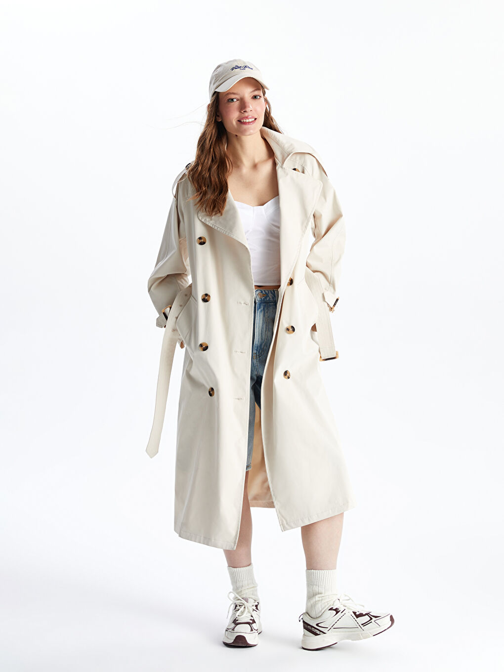 Double Breasted Collar Oversize Women's Trenchcoat