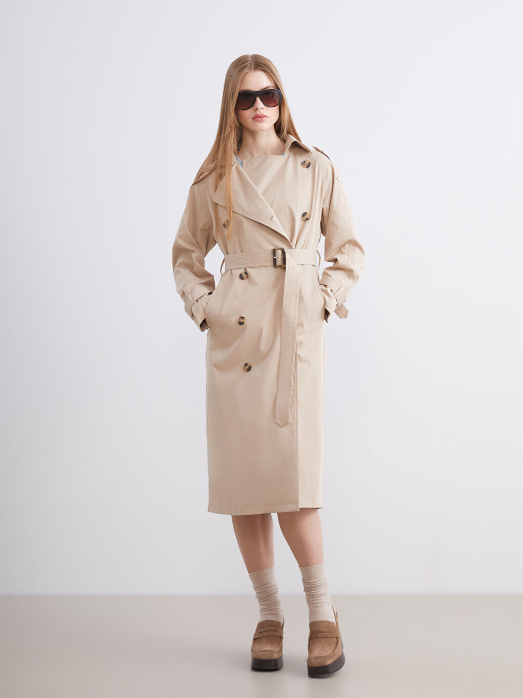 Double Breasted Collar Oversize Women's Trenchcoat-1
