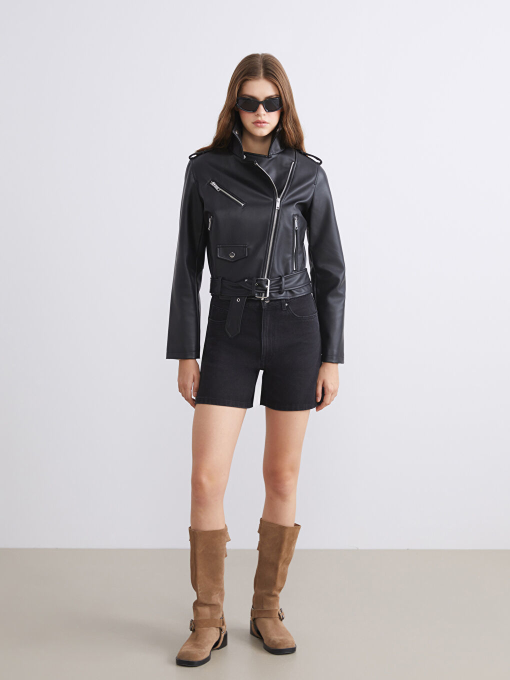 XSIDE Biker Neck Women's Faux Leather Jacket -W55509Z8-CVL