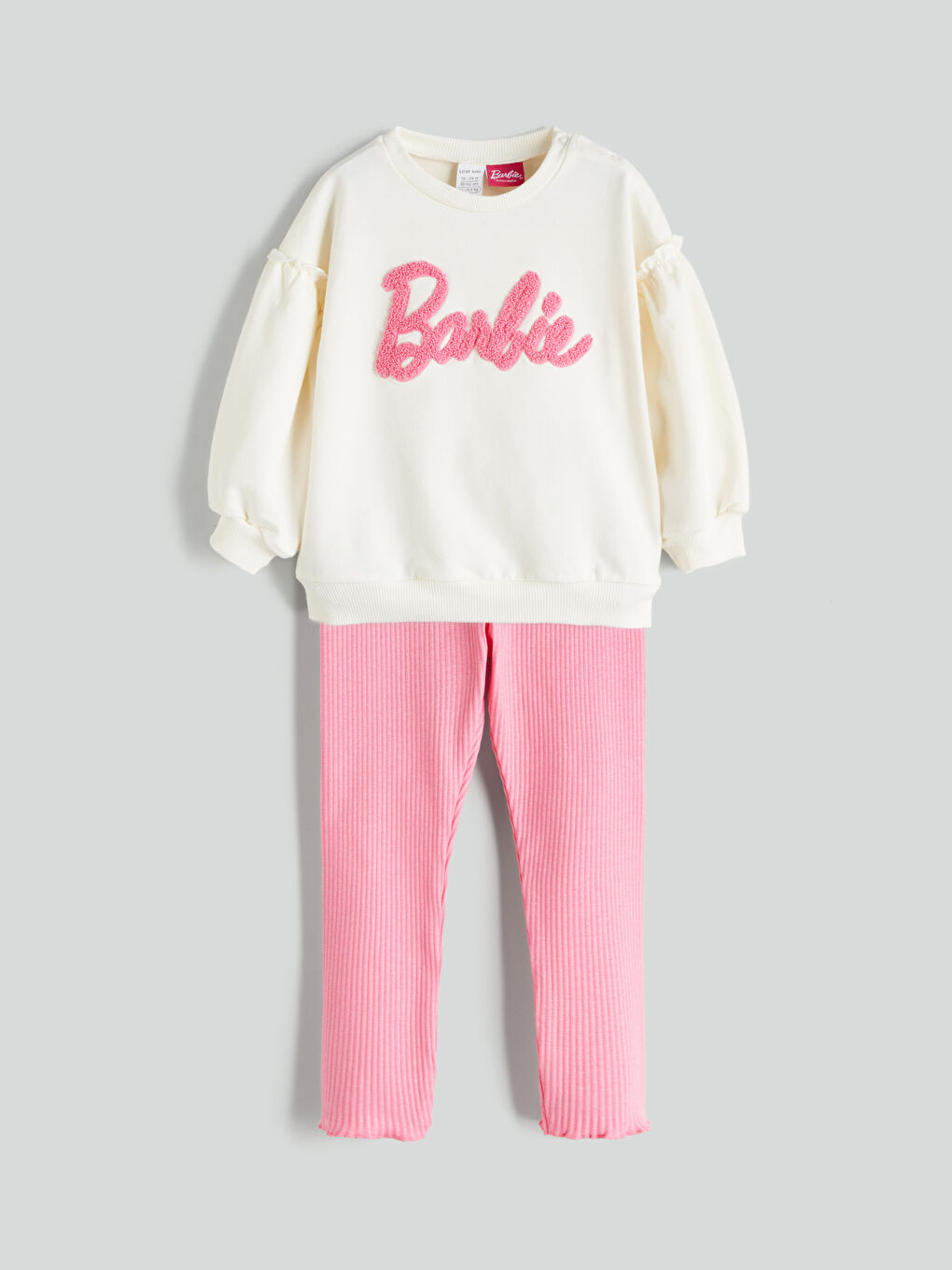 Crew Neck Barbie Printed Baby Girls' Sweatshirt and Tights 2 Pack Set