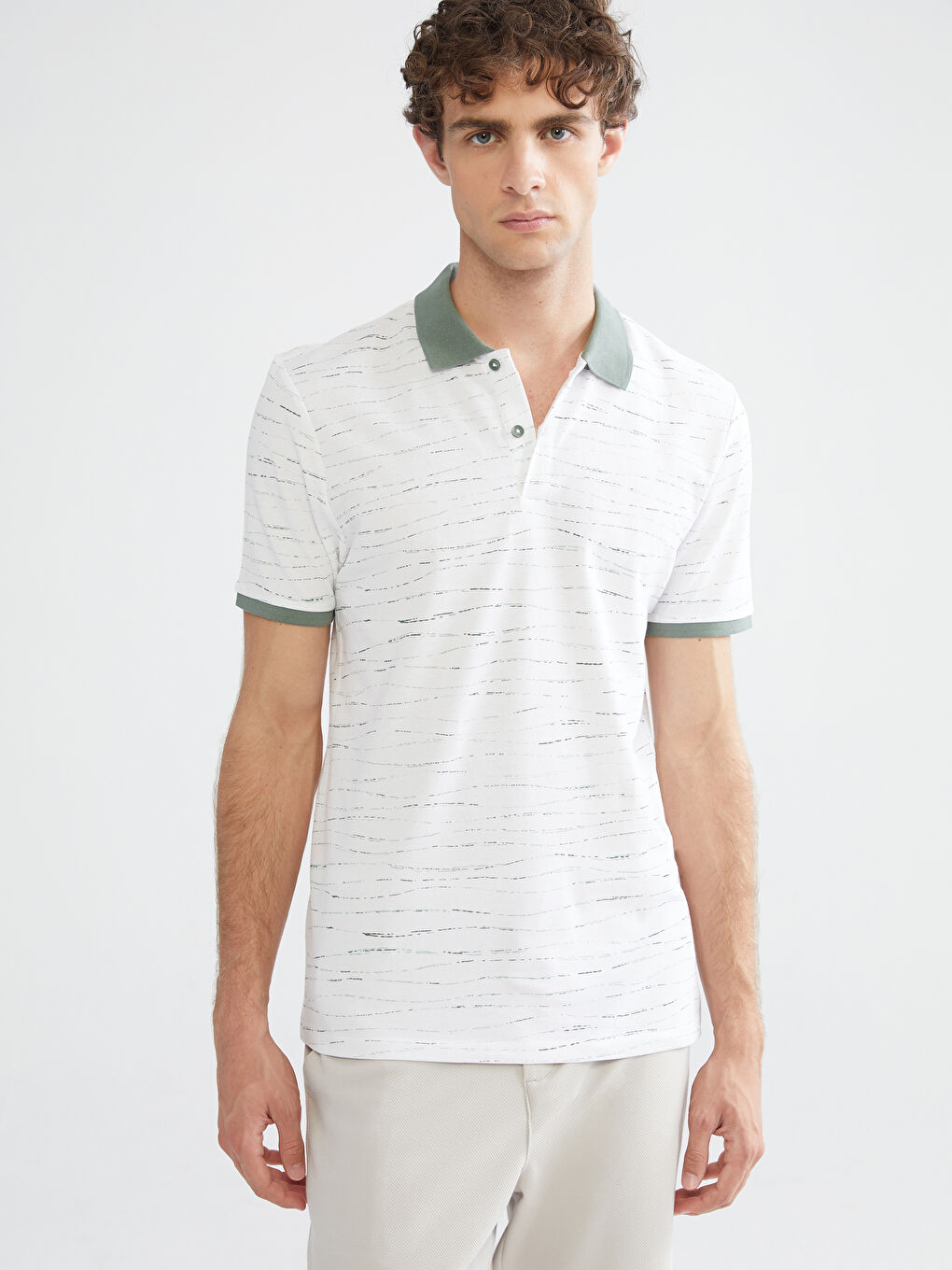 Polo Neck Short Sleeve Patterned Jersey Men's T-Shirt-1