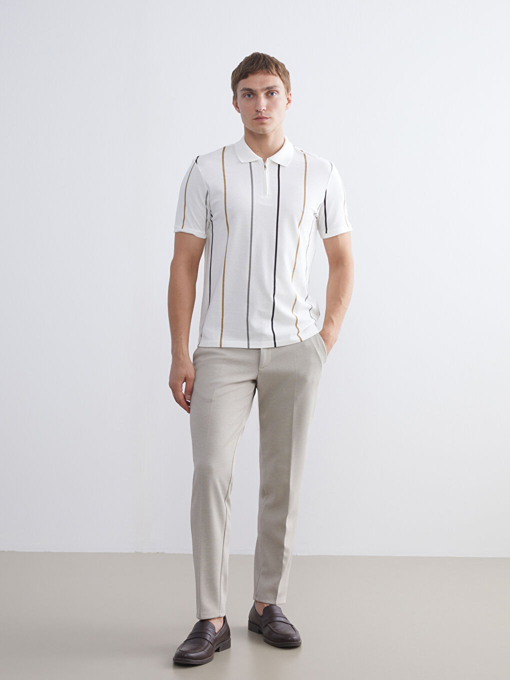 Polo Neck Short Sleeve Striped Pique Men's T-Shirt-2