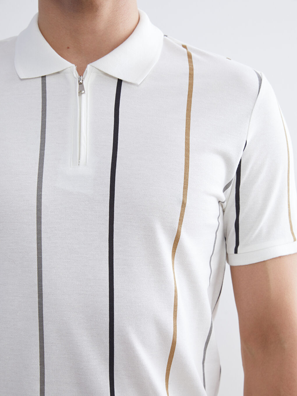 Polo Neck Short Sleeve Striped Pique Men's T-Shirt-4