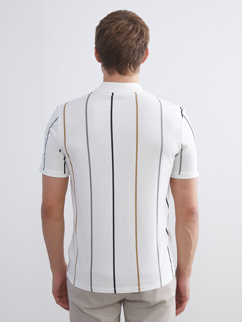 Polo Neck Short Sleeve Striped Pique Men's T-Shirt-6