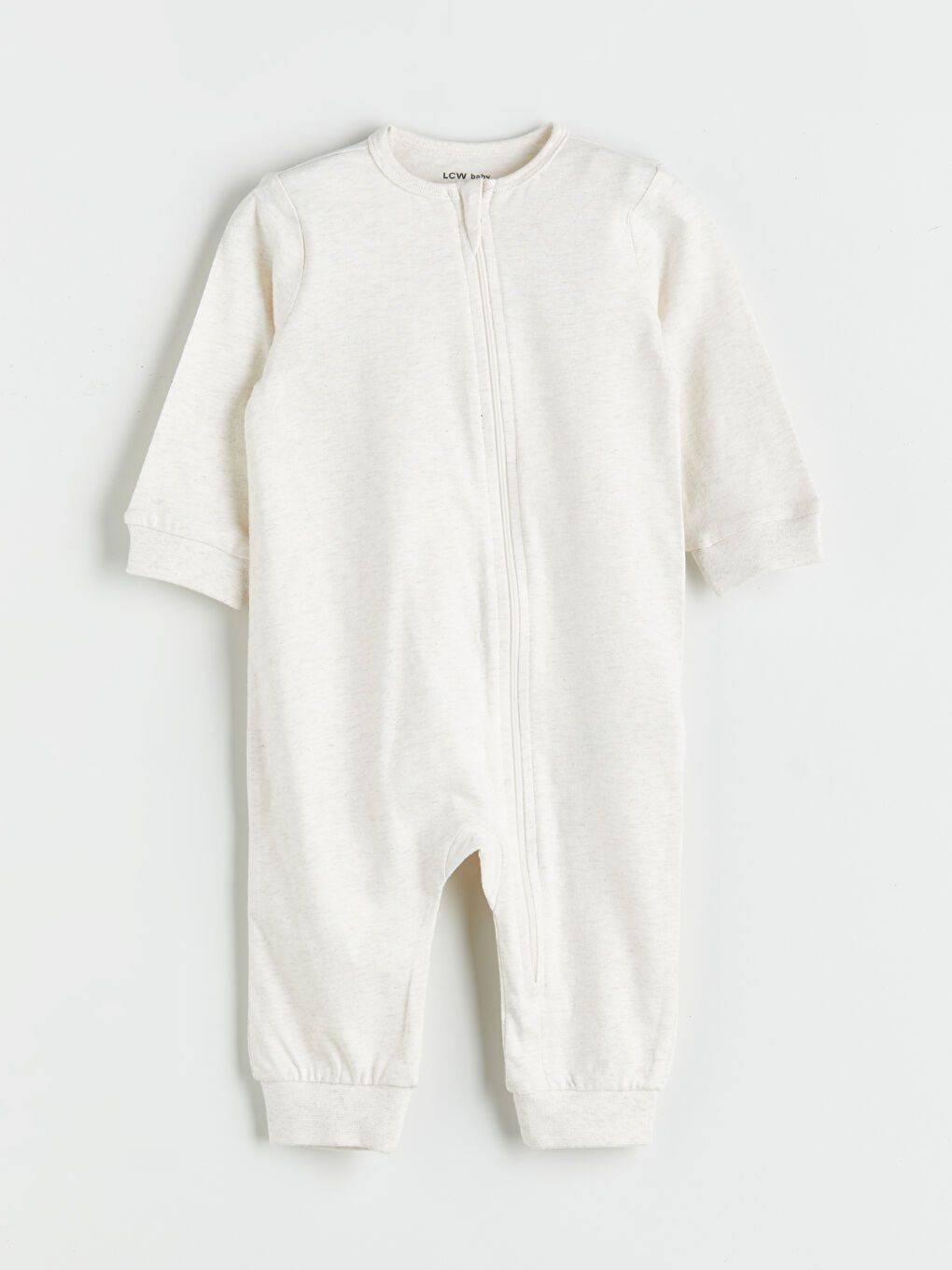 Bej Bisiklet Yaka Basic Fermuarlı Erkek Bebek Tulum