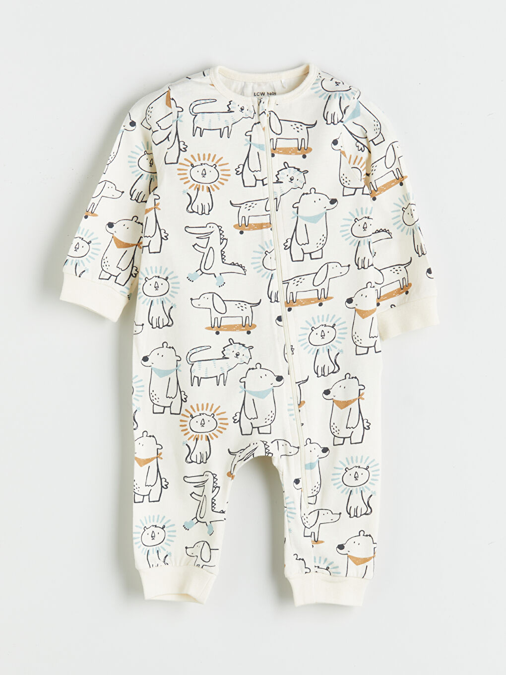 Ekru Bisiklet Yaka Baskılı Erkek Bebek Tulum