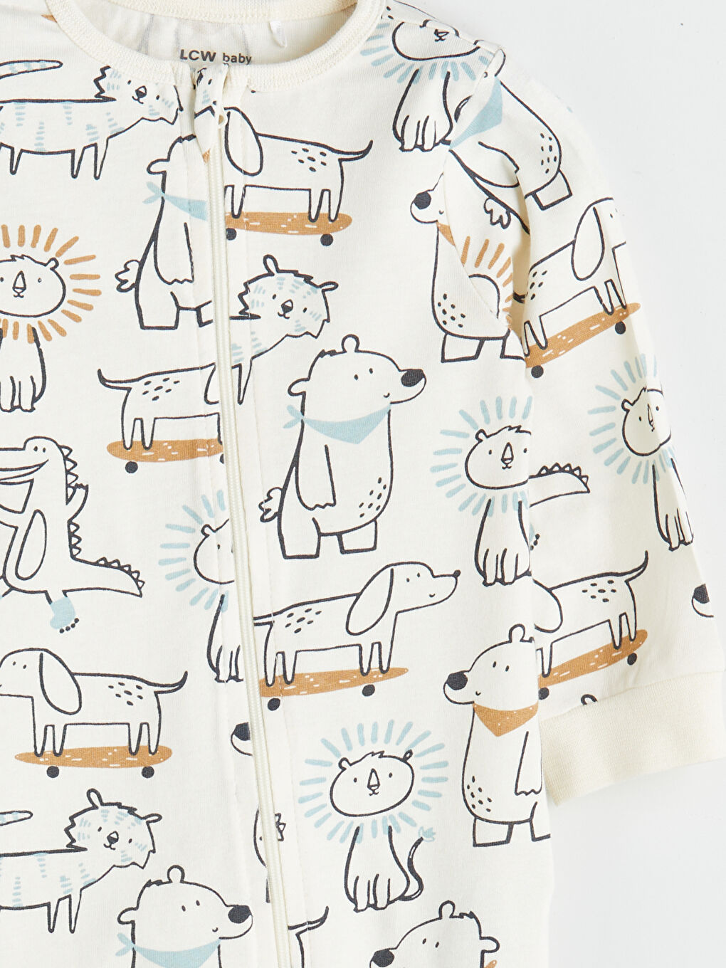 Ekru Bisiklet Yaka Baskılı Erkek Bebek Tulum-1