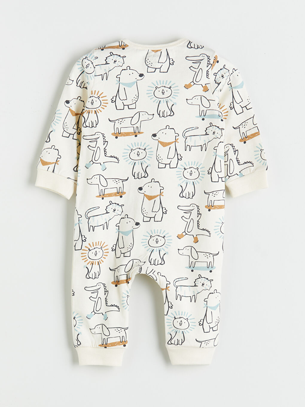 Ekru Bisiklet Yaka Baskılı Erkek Bebek Tulum-2