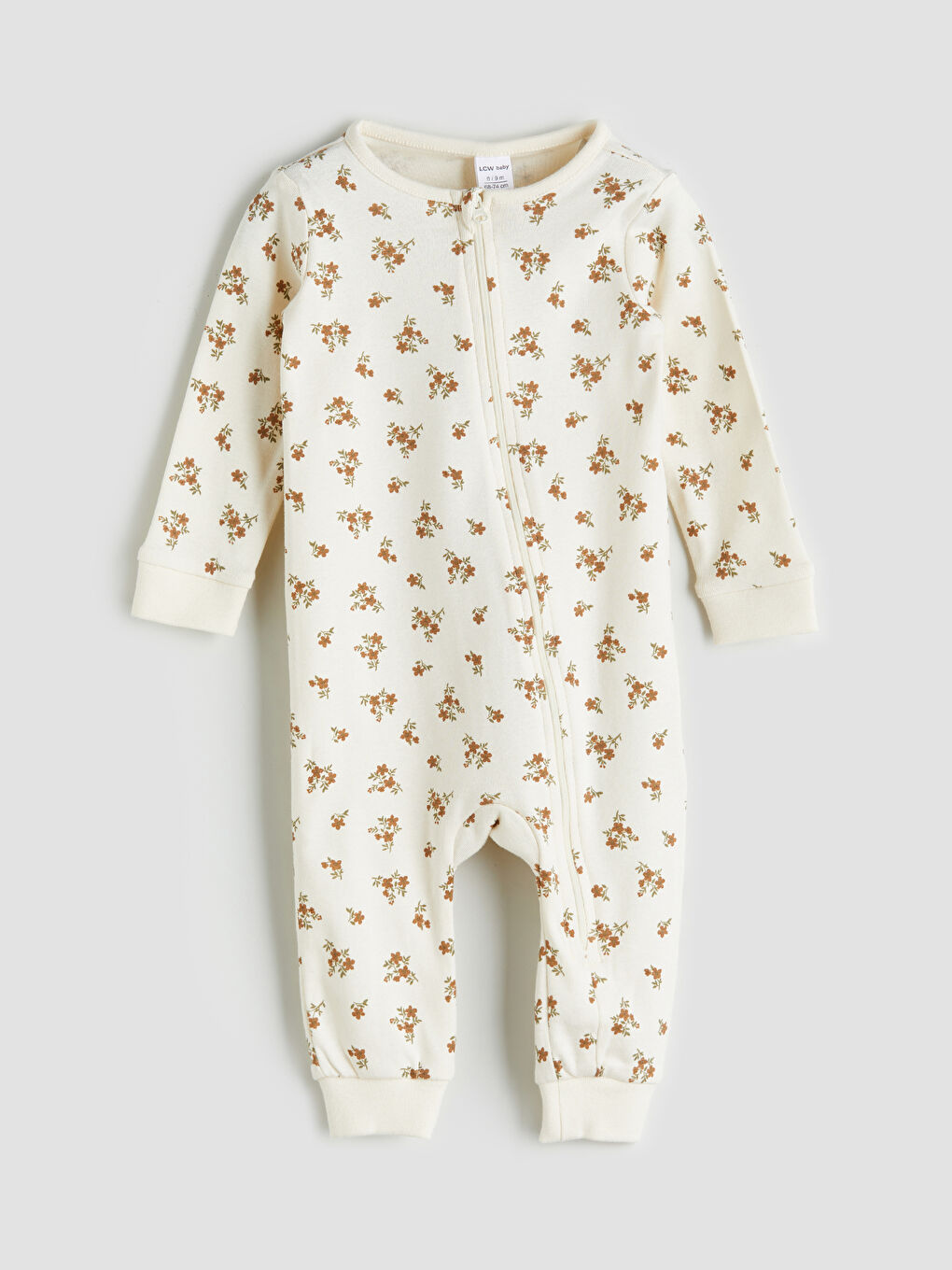 Ekru Bisiklet Yaka Çiçekli Kız Bebek Tulum