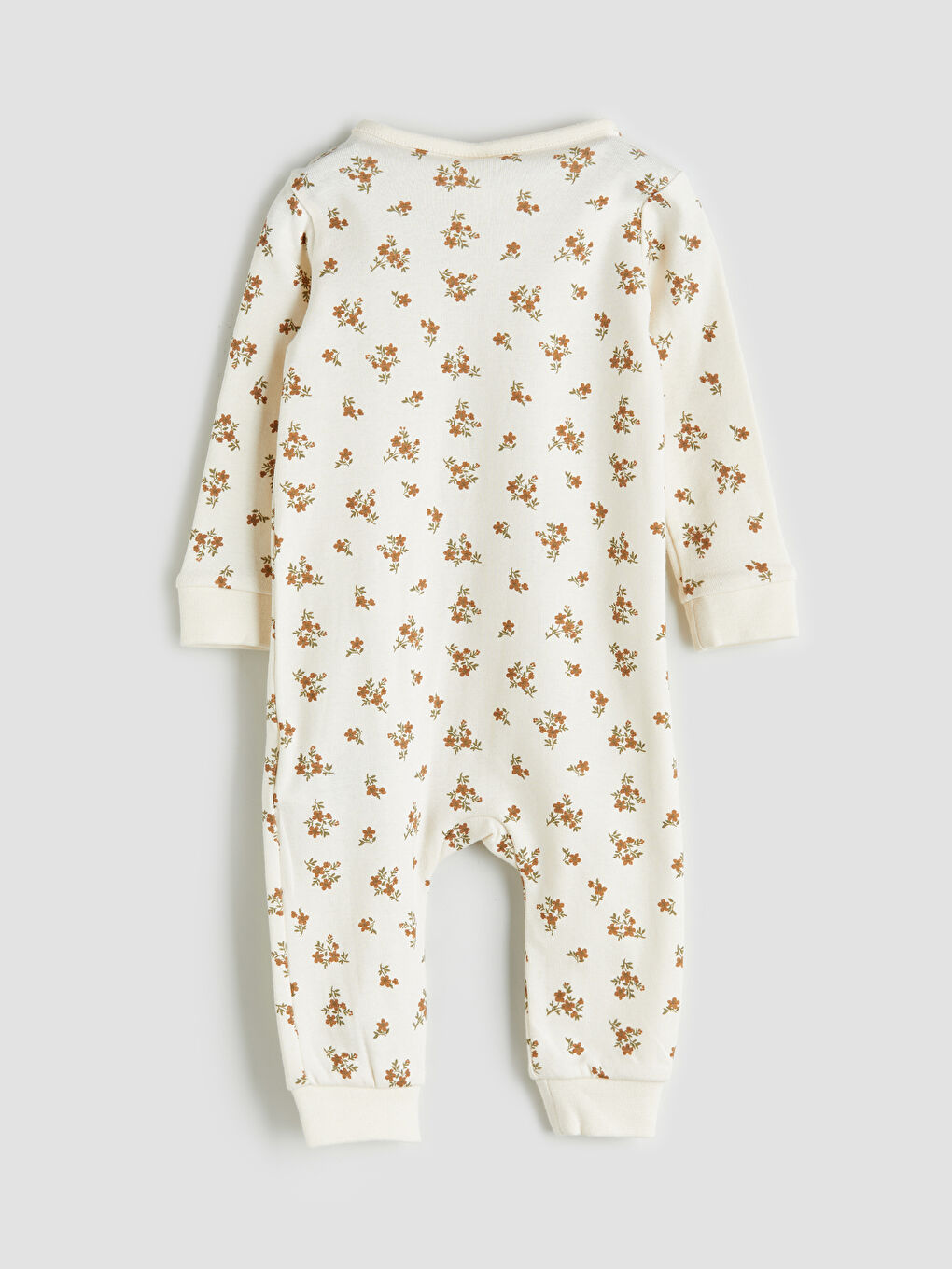 Ekru Bisiklet Yaka Çiçekli Kız Bebek Tulum-1