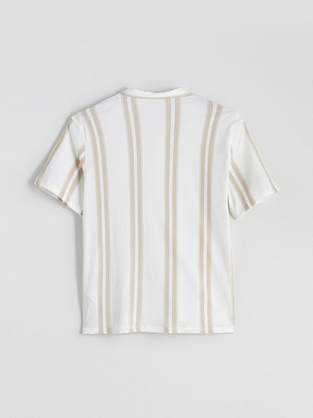 Bej Regular Fit Kısa Kollu Çizgili Armürlü Erkek Gömlek-5