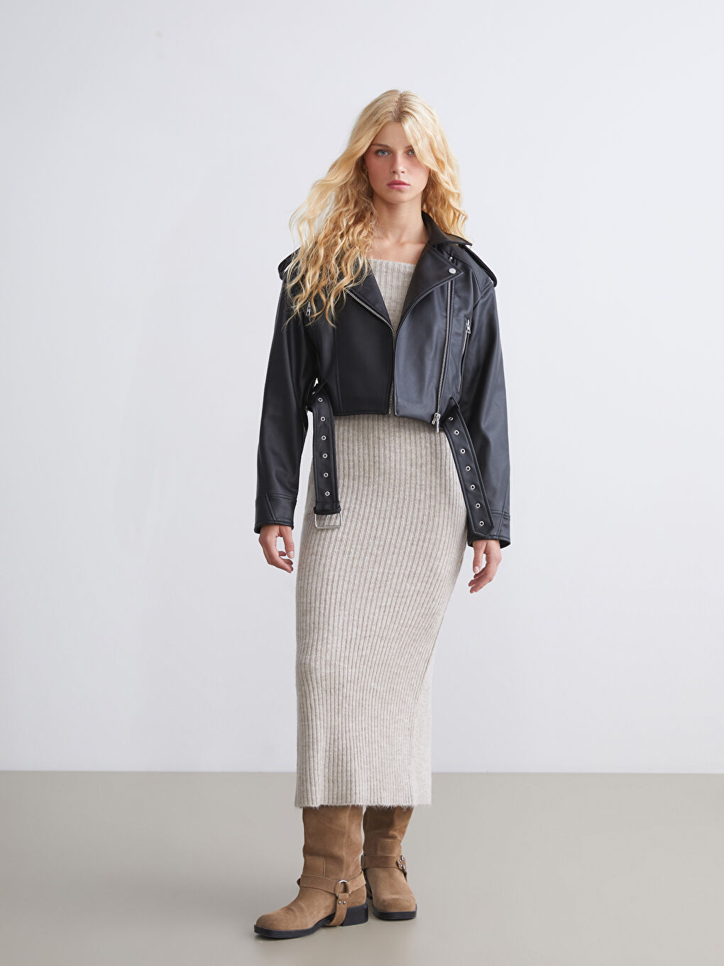 Biker Neck Crop Women's Faux Leather Jacket-1