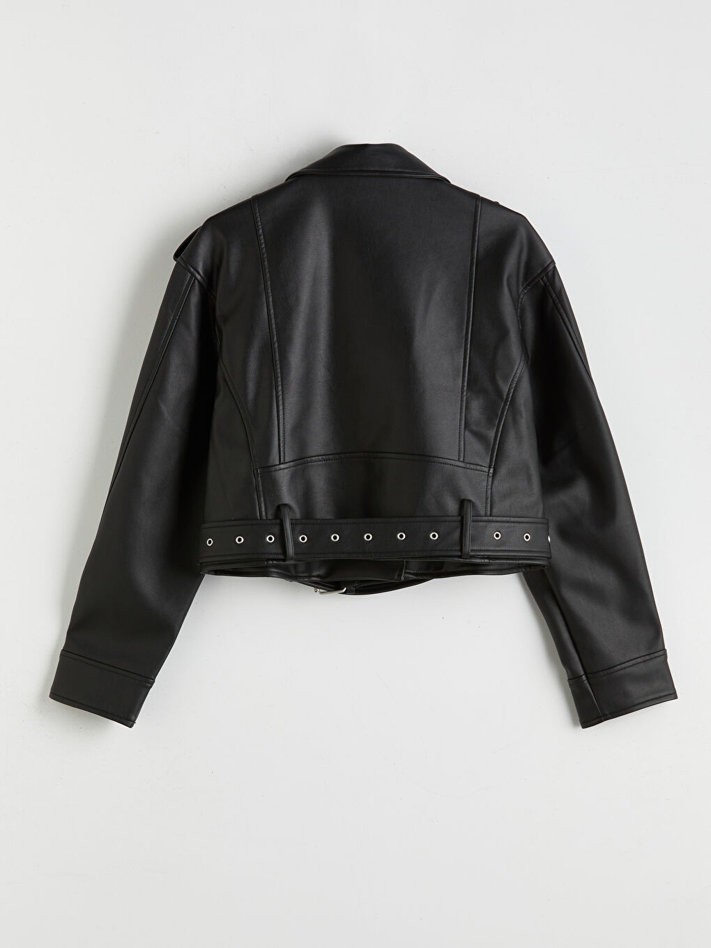 Biker Neck Crop Women's Faux Leather Jacket-6