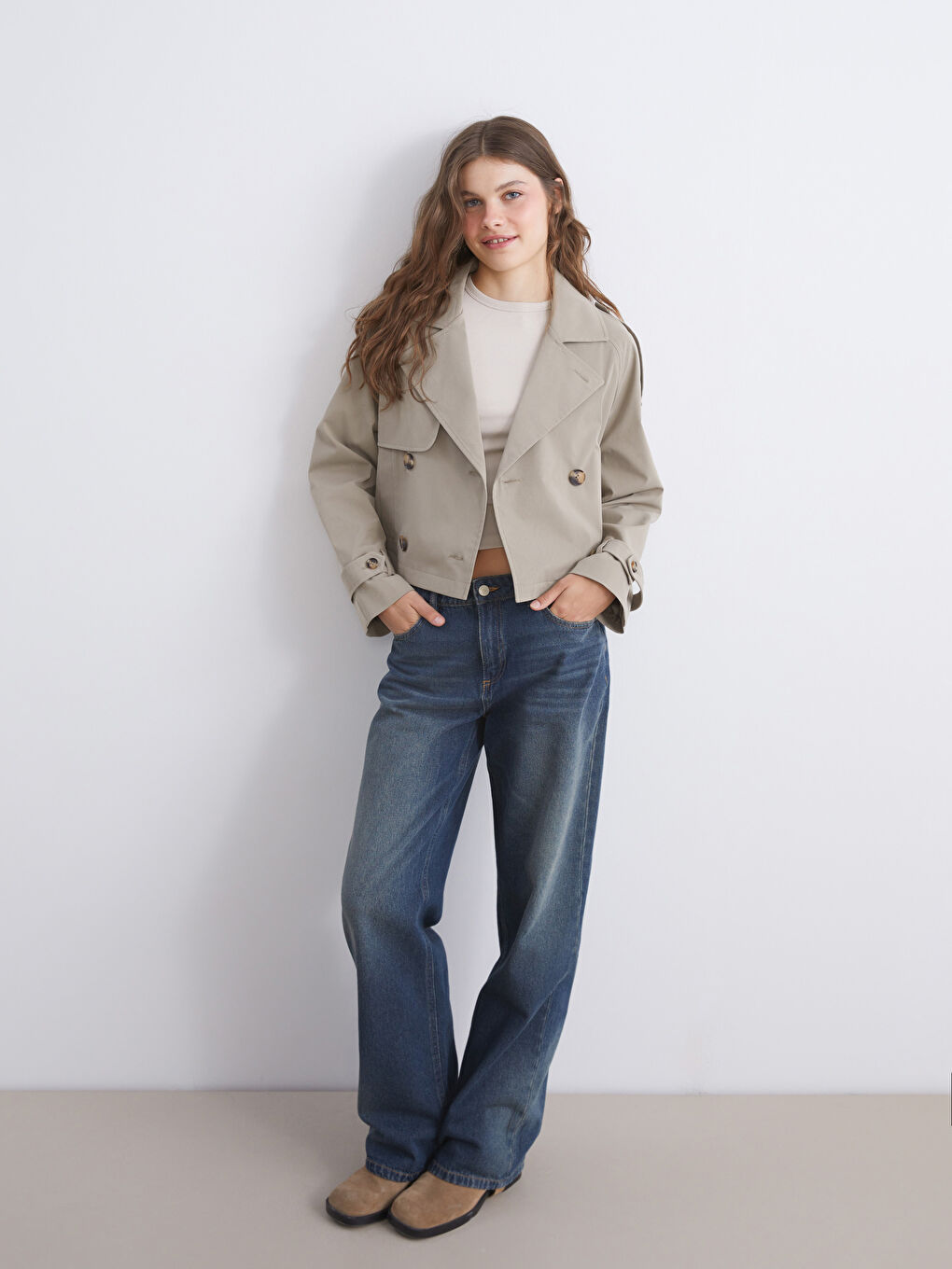 Trenci Crop cu Guler pentru Femei-1