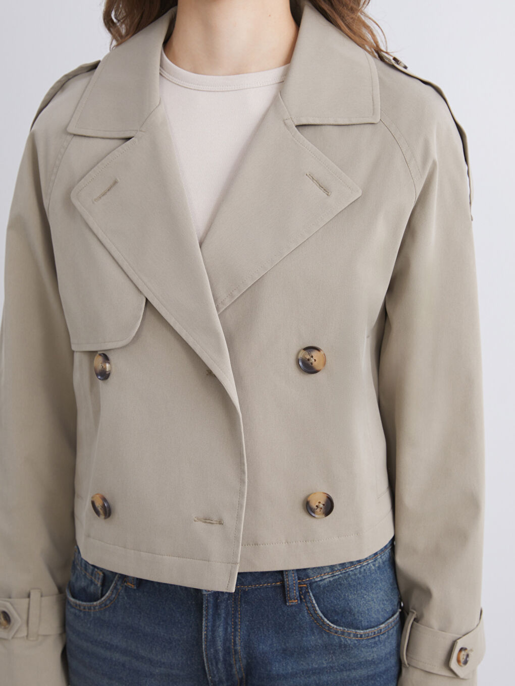 Trenci Crop cu Guler pentru Femei-2