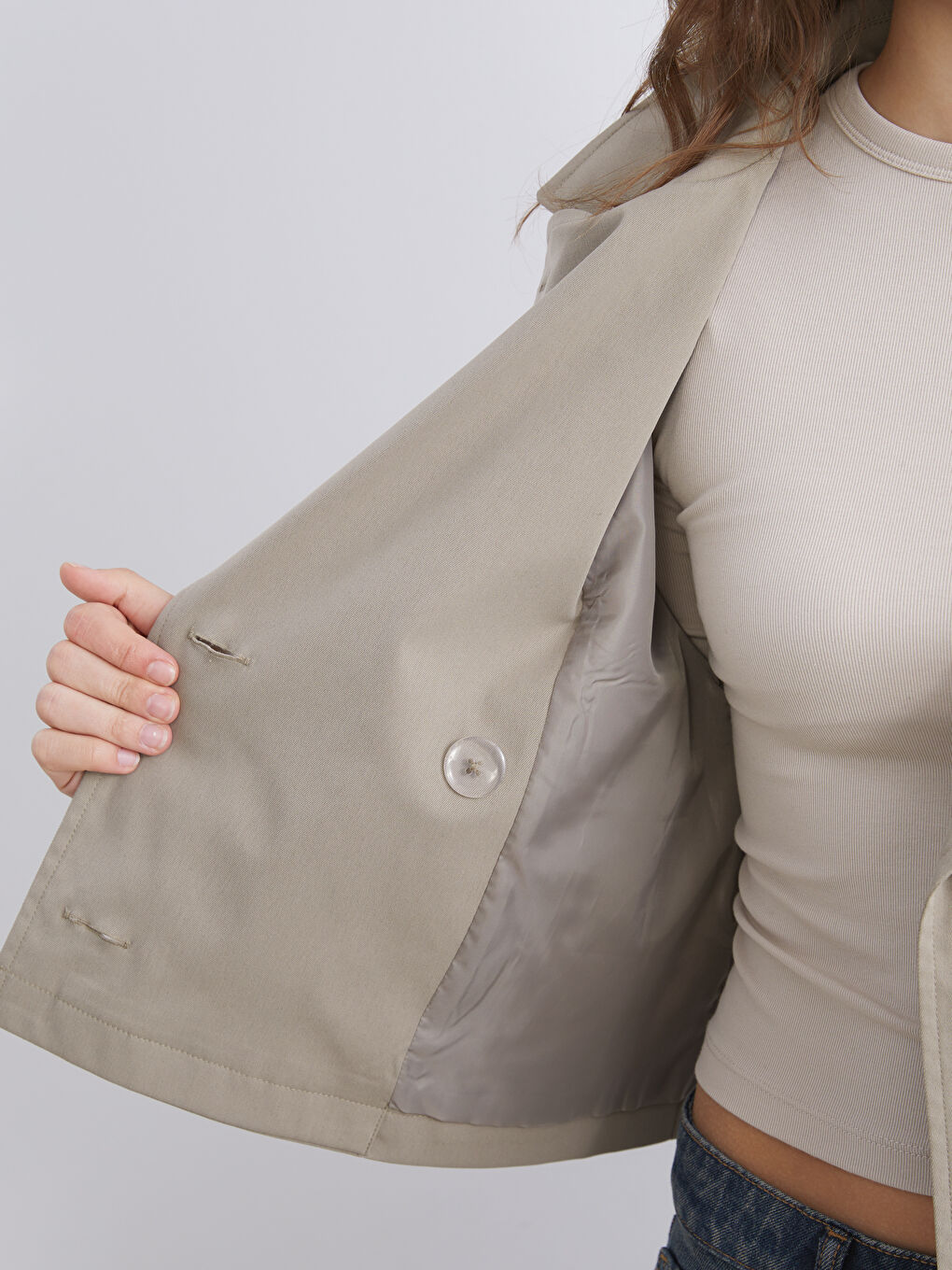 Trenci Crop cu Guler pentru Femei-3