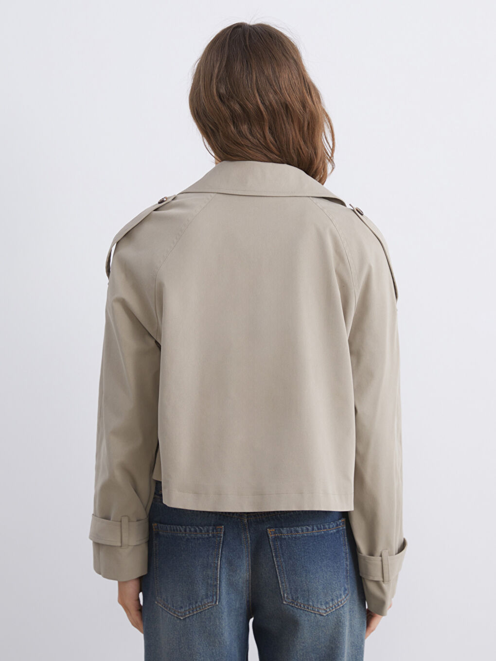 Trenci Crop cu Guler pentru Femei-4