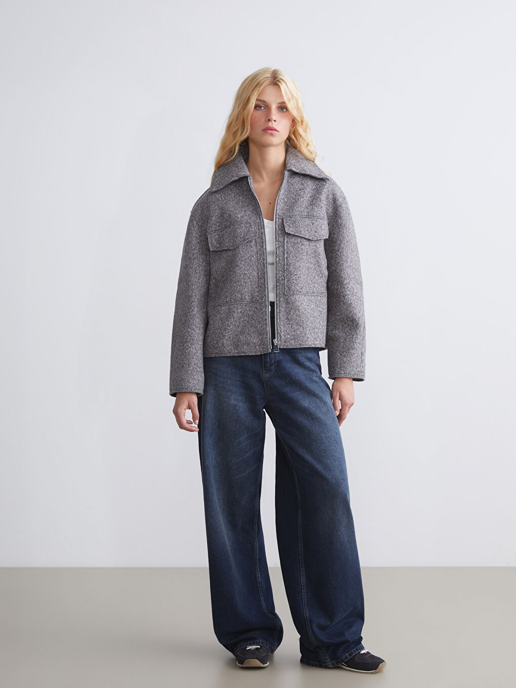 Antrasit Gömlek Yaka Kadın Kaşe Ceket-1