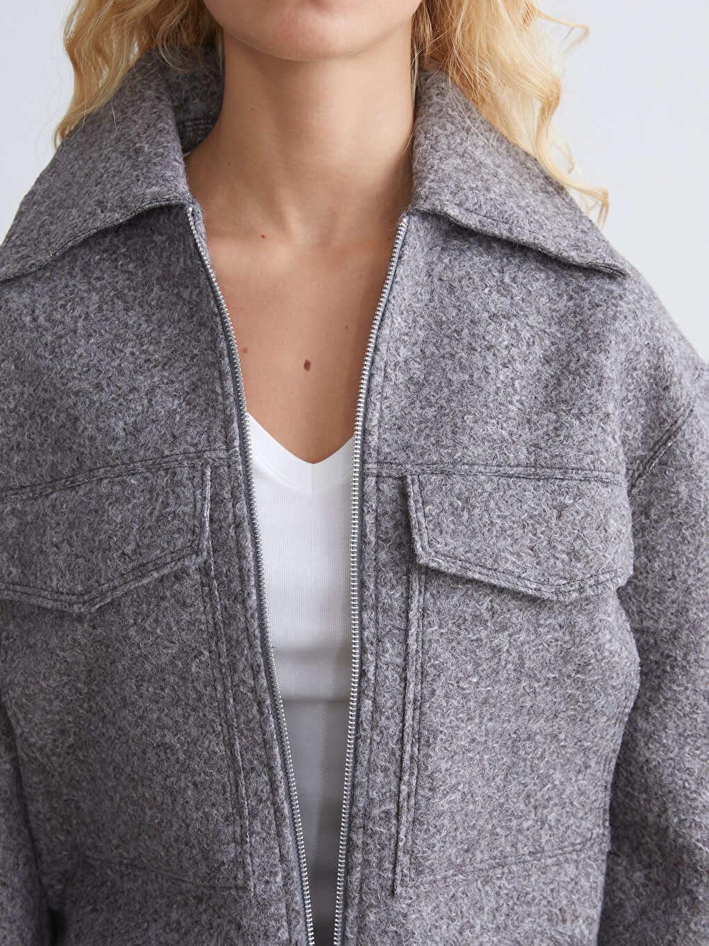 Antrasit Gömlek Yaka Kadın Kaşe Ceket-2