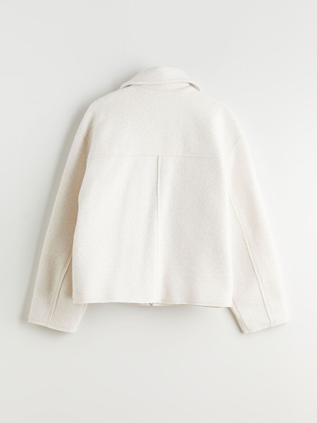 Ekru Gömlek Yaka Kadın Kaşe Ceket-6