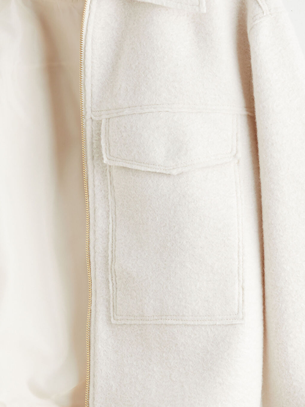 Ekru Gömlek Yaka Kadın Kaşe Ceket-7