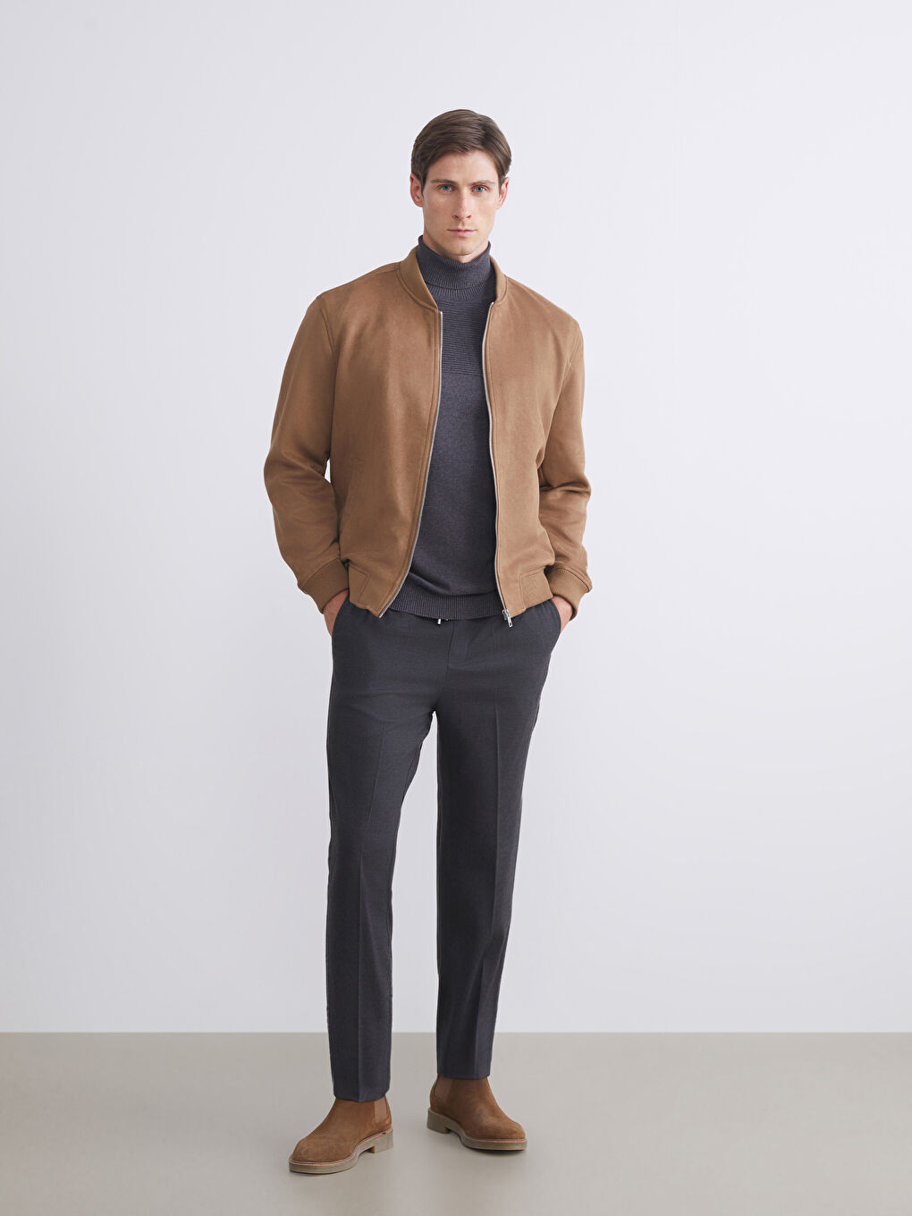 Standard Fit College Collar Suede Men's Coat-1