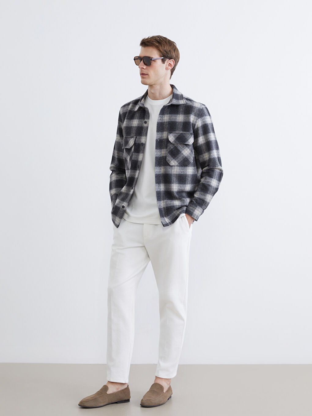 Сорочка з фланелі в клітинку з довгим рукавом для чоловіків, звичайний крій-1