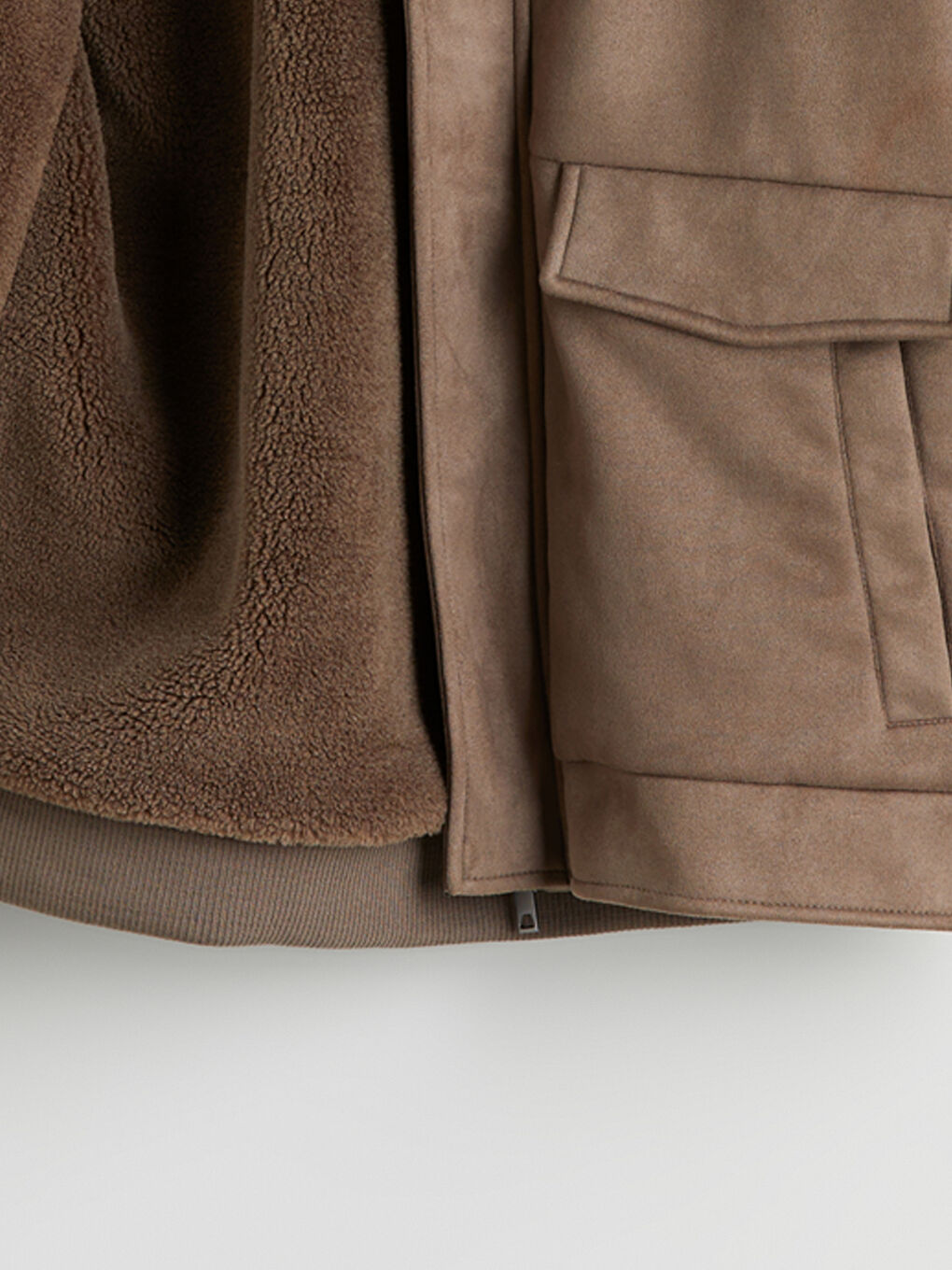 Bej Standart Kalıp Kürk Yaka Süet Erkek Mont-7