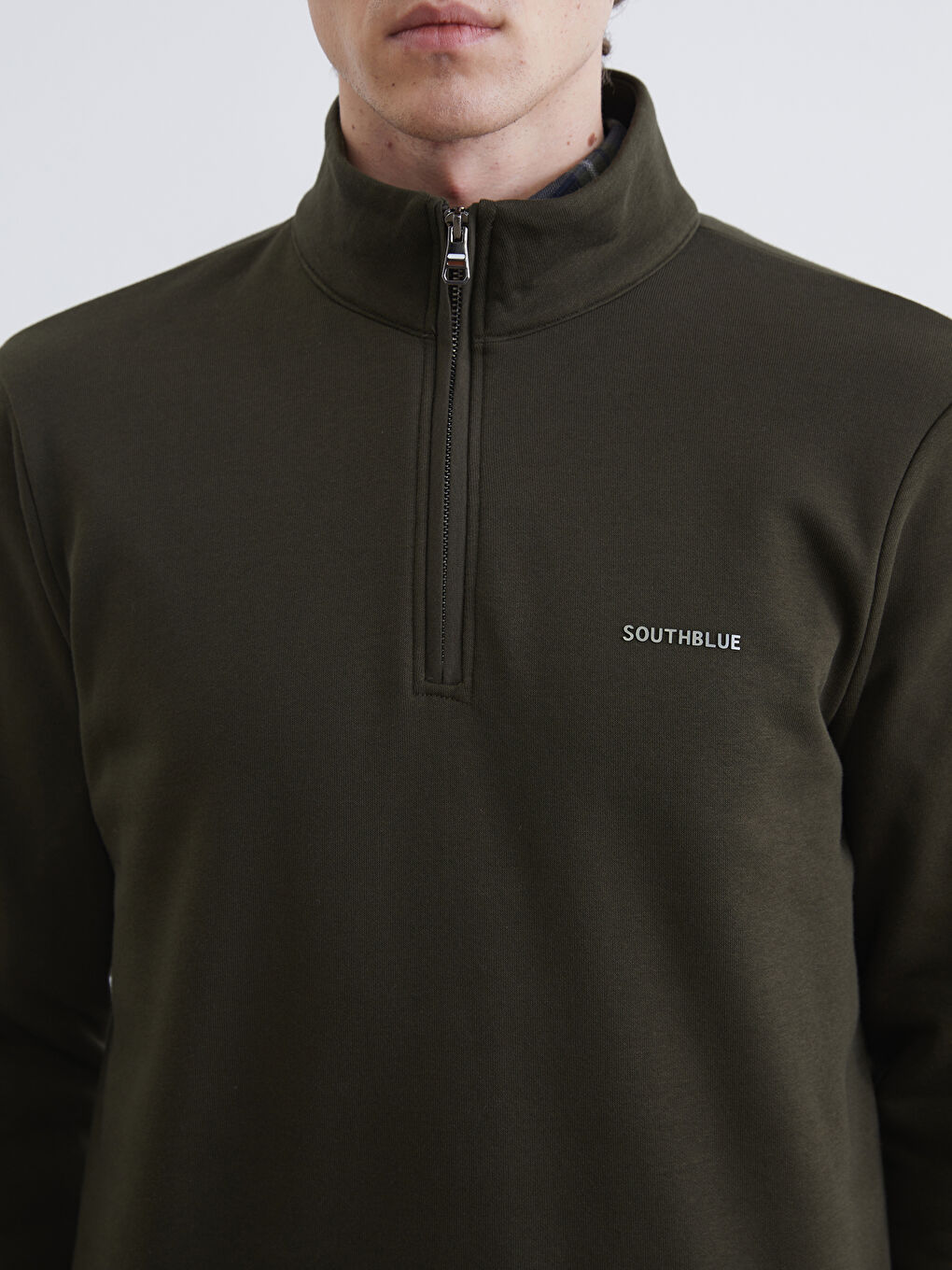 Haki Dik Yaka Erkek Kalın Sweatshirt-2