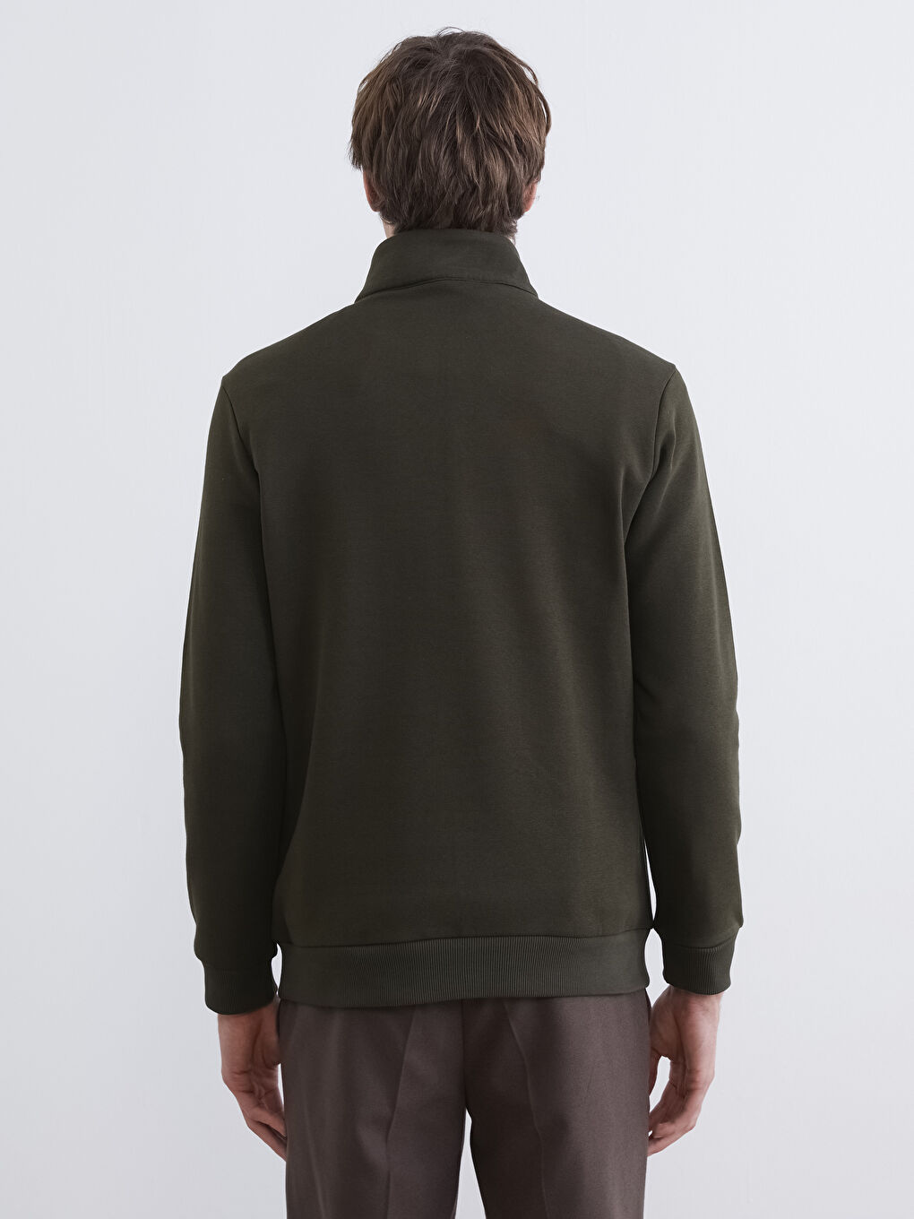 Haki Dik Yaka Erkek Kalın Sweatshirt-3