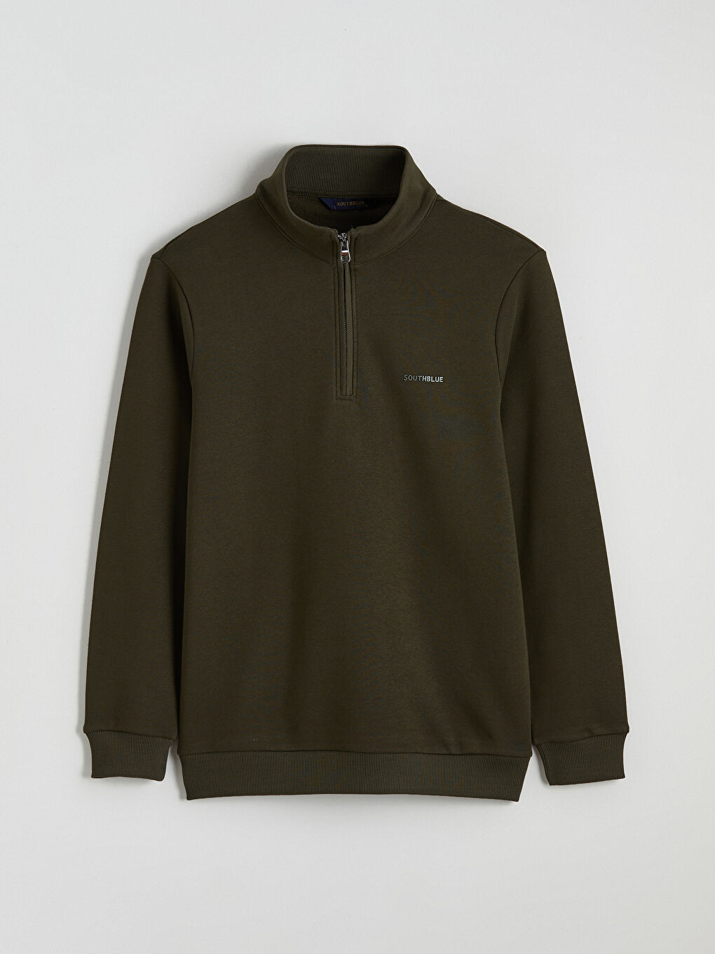 Haki Dik Yaka Erkek Kalın Sweatshirt-4