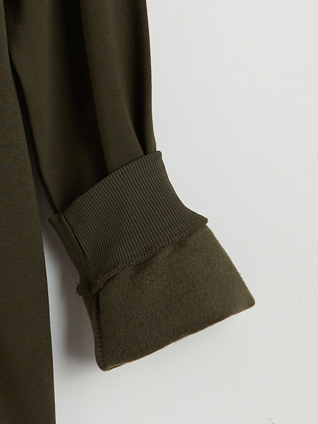 Haki Dik Yaka Erkek Kalın Sweatshirt-5