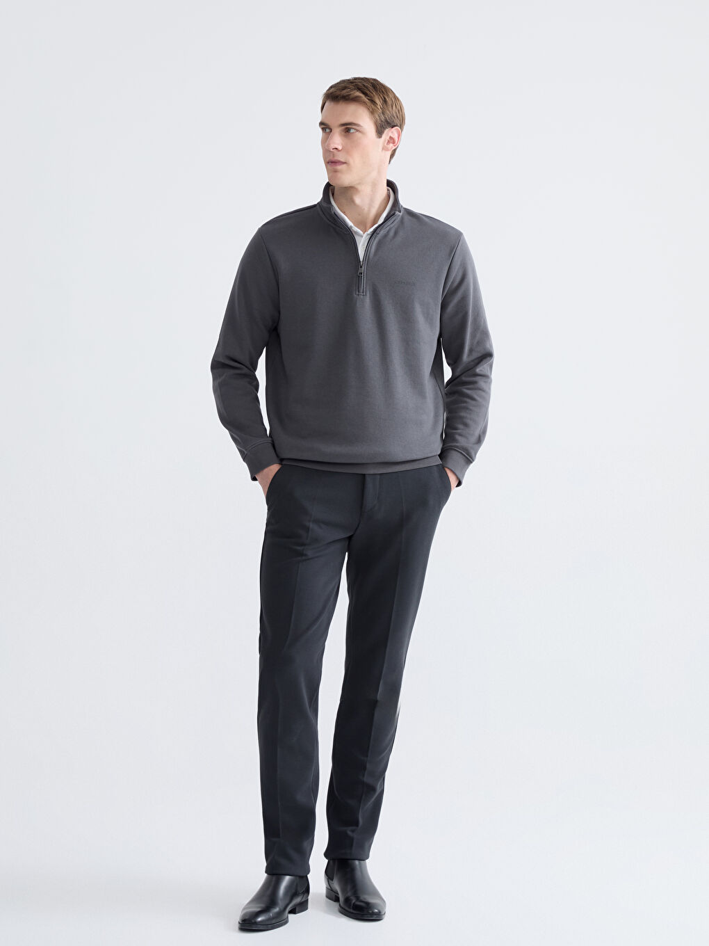 كنزة رياضية انثراسايت / رمادي داكن رجل-1