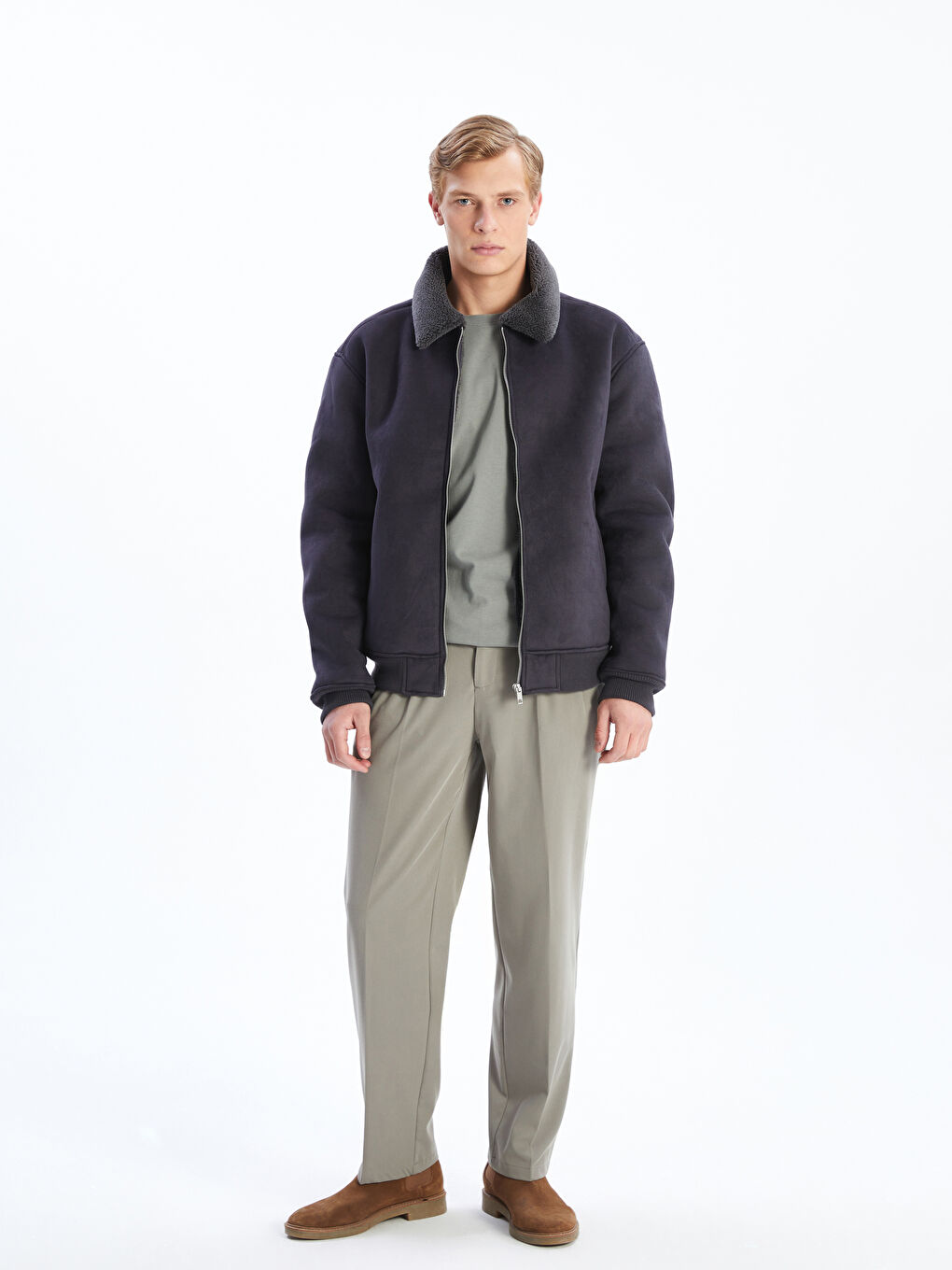 Пальто вільного крою з відкладним коміром для чоловіків-1