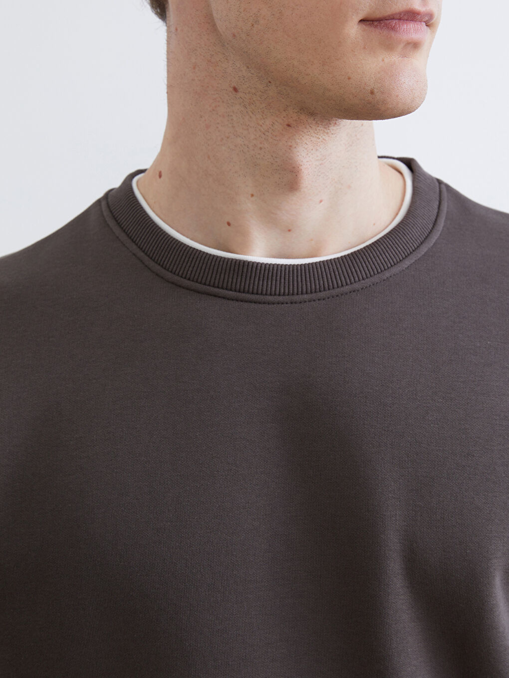 Kahverengi Bisiklet Yaka Erkek Kalın Sweatshirt-2