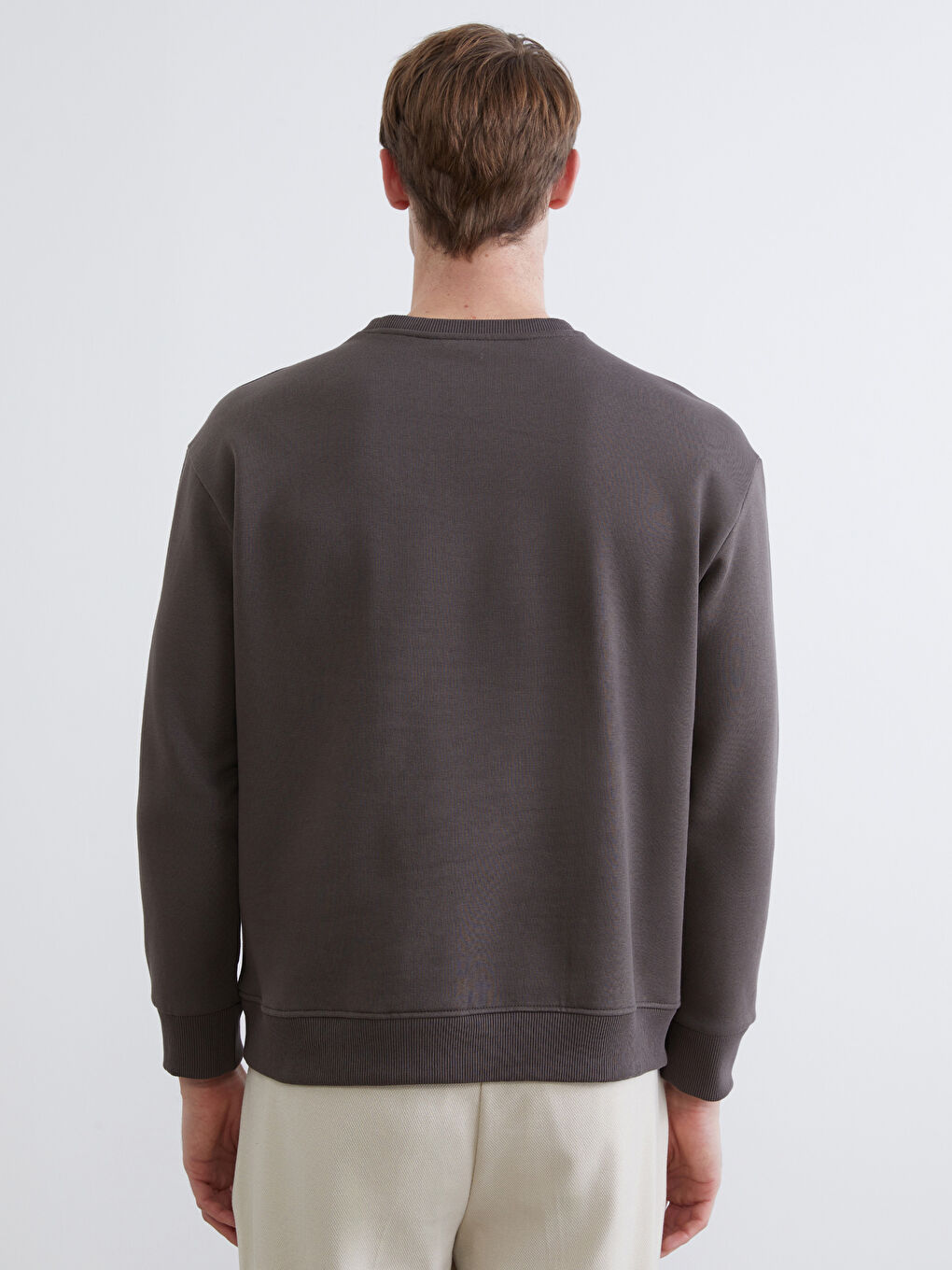 Kahverengi Bisiklet Yaka Erkek Kalın Sweatshirt-3