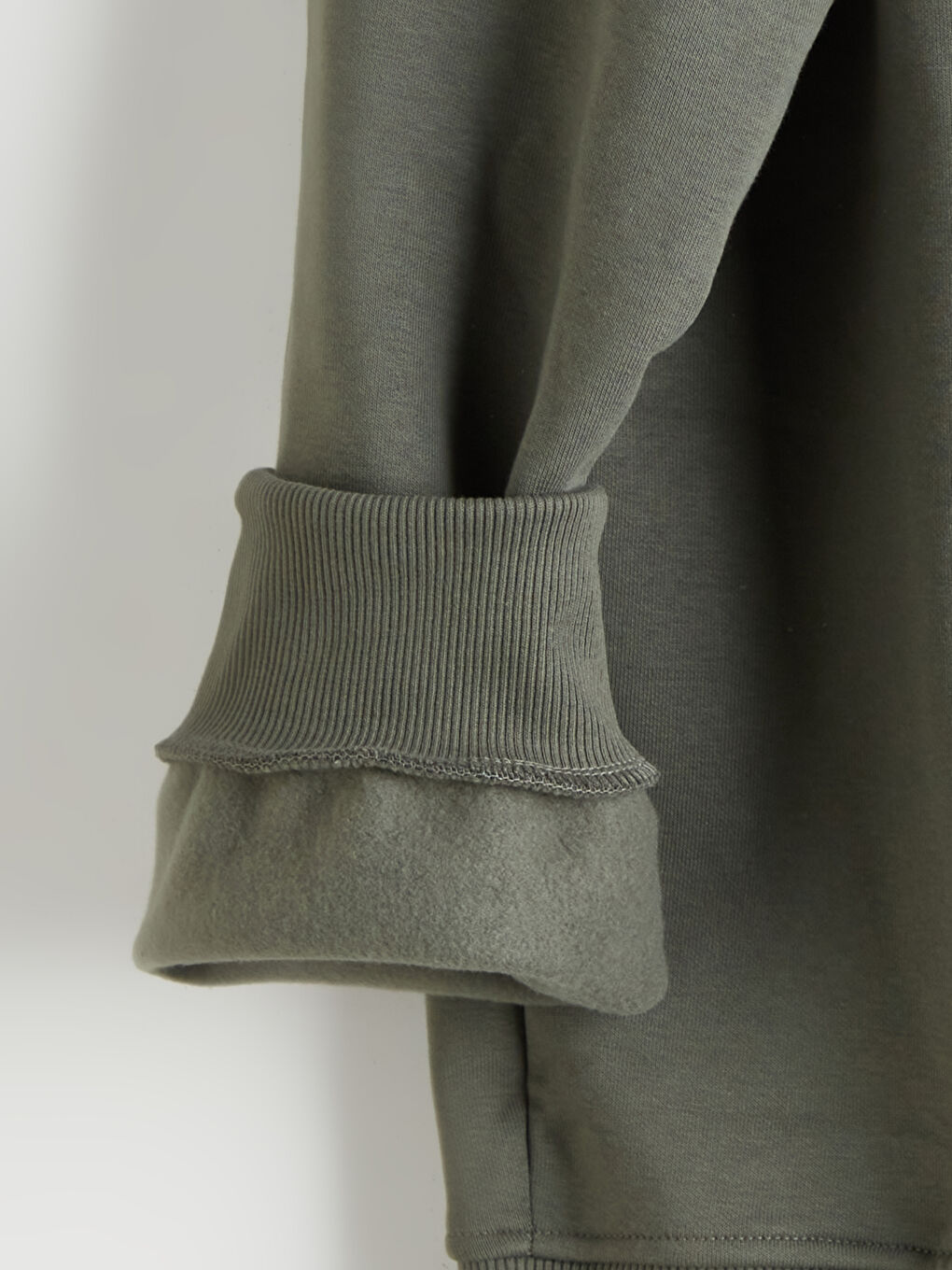 Yeşil Bisiklet Yaka Erkek Kalın Sweatshirt-5