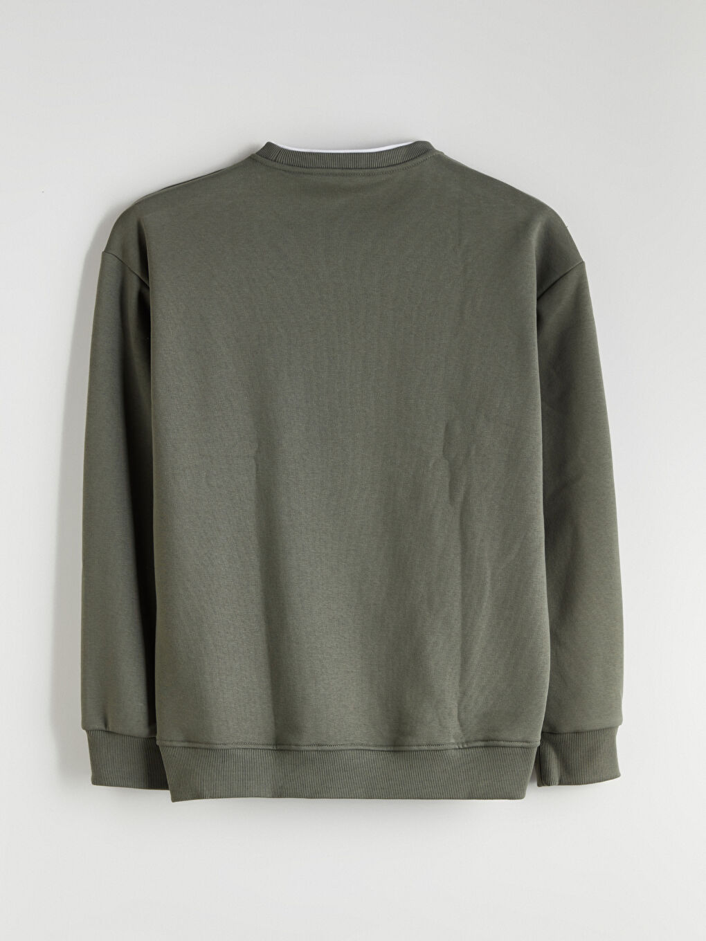 Yeşil Bisiklet Yaka Erkek Kalın Sweatshirt-6