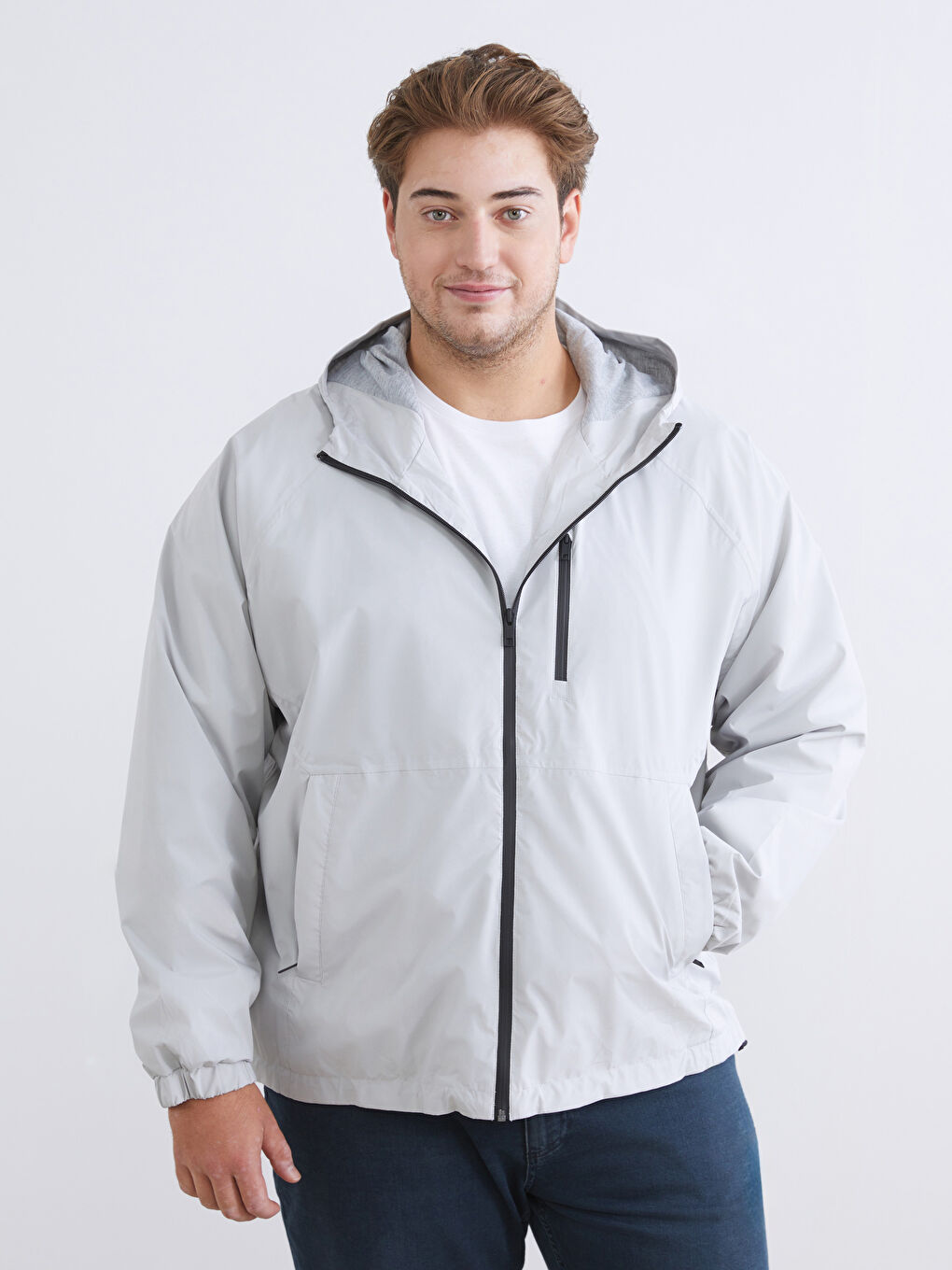 Gri Kapüşonlu Erkek Yağmurluk-1
