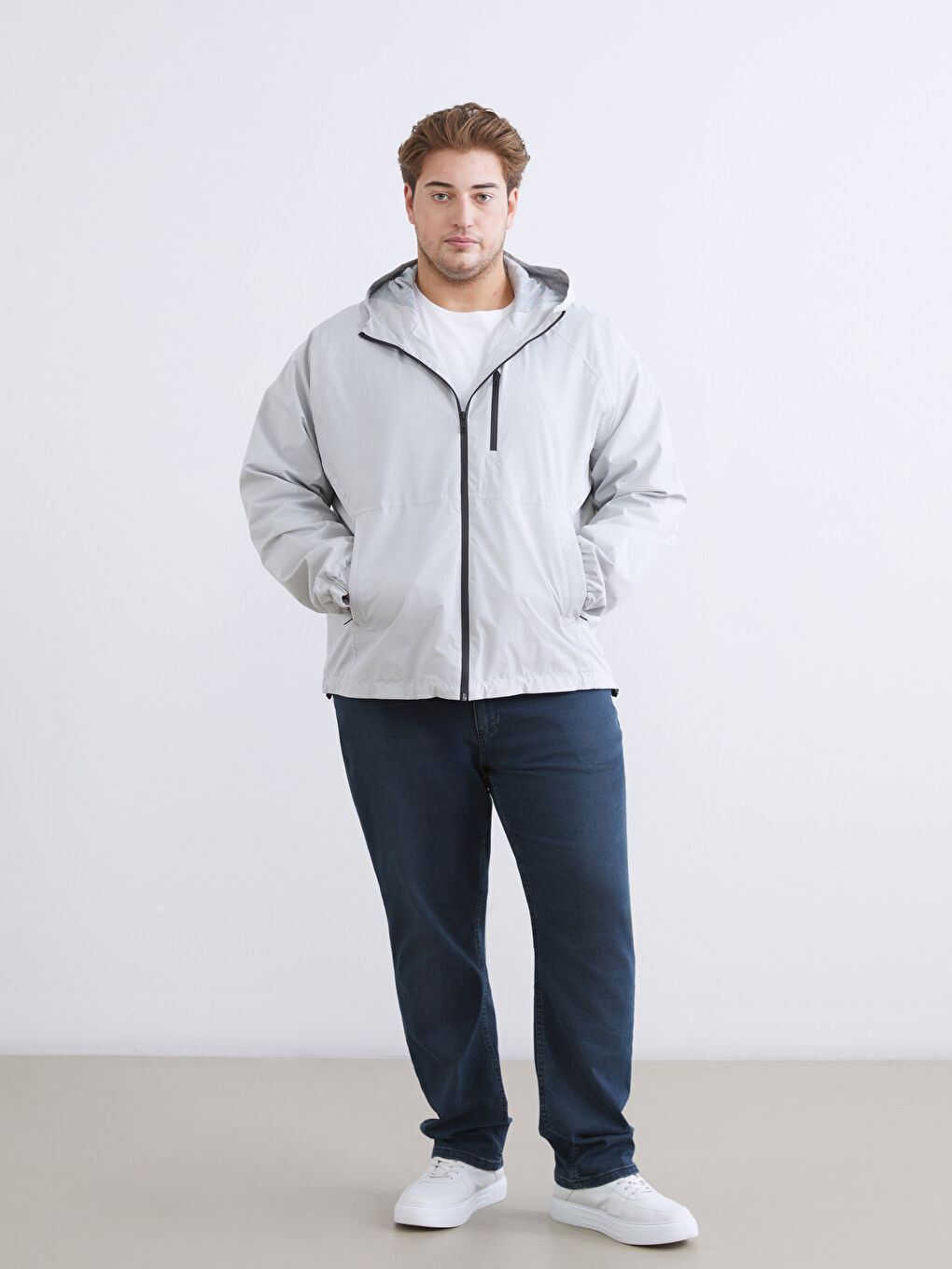 Gri Kapüşonlu Erkek Yağmurluk-6