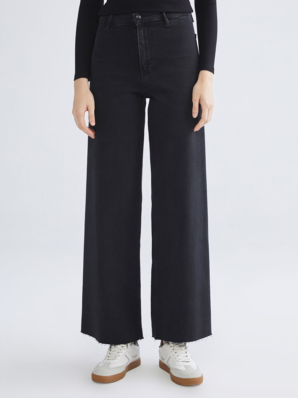 Siyah Wideleg Kadın Jean Pantolon-1