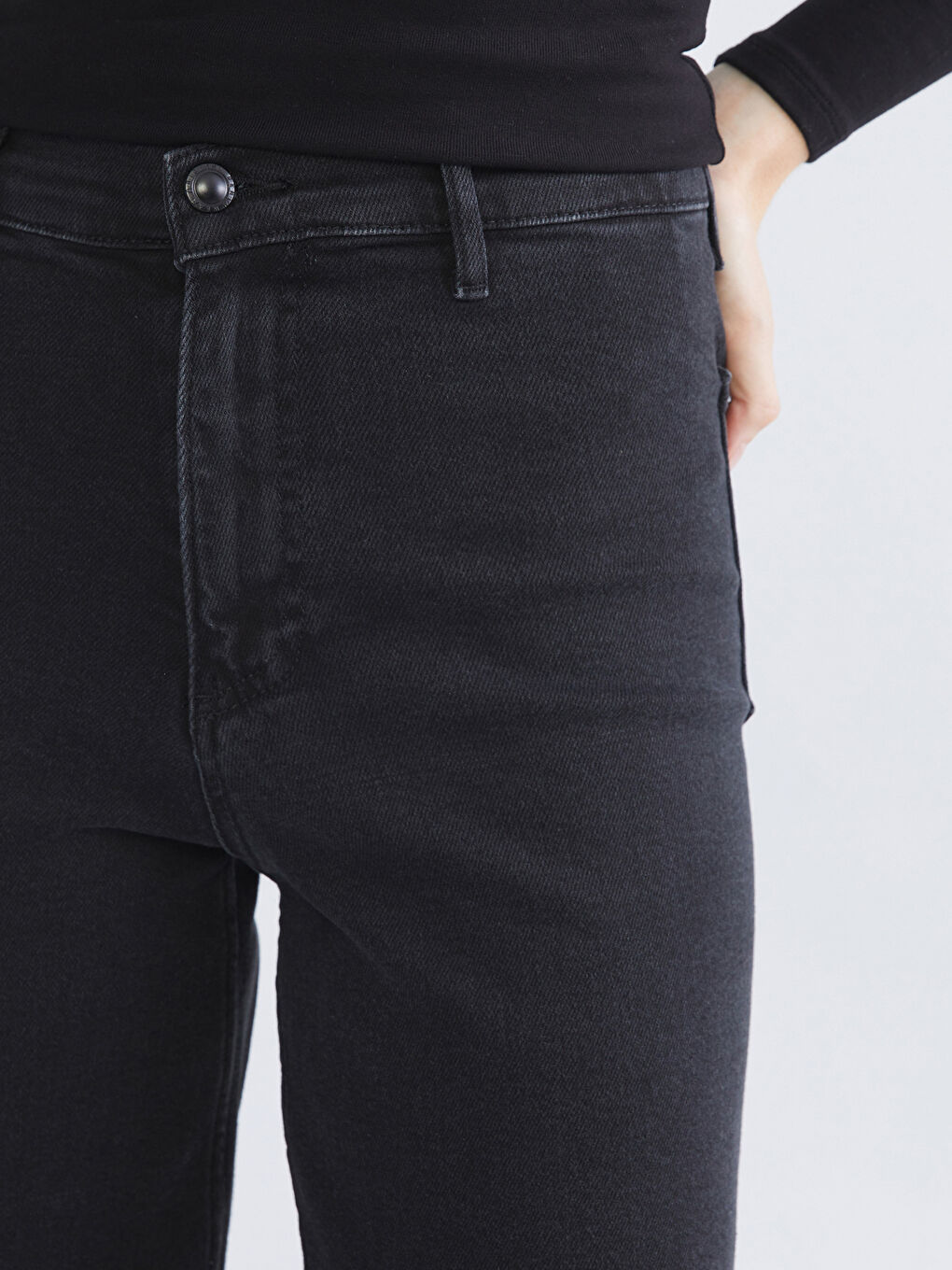 Siyah Wideleg Kadın Jean Pantolon-2